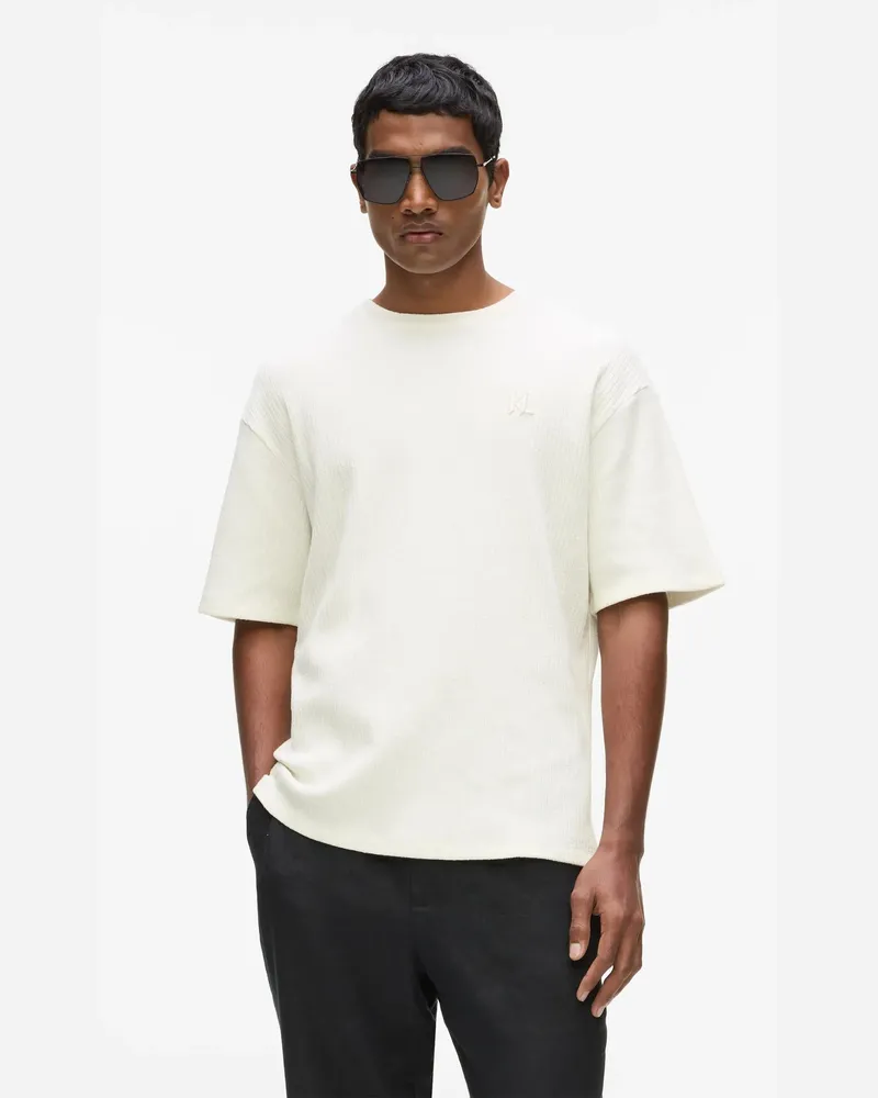 Karl Lagerfeld Strukturiertes T-shirt Mit Monogram, Herren, Cannoli Creme, Größe Cannoli