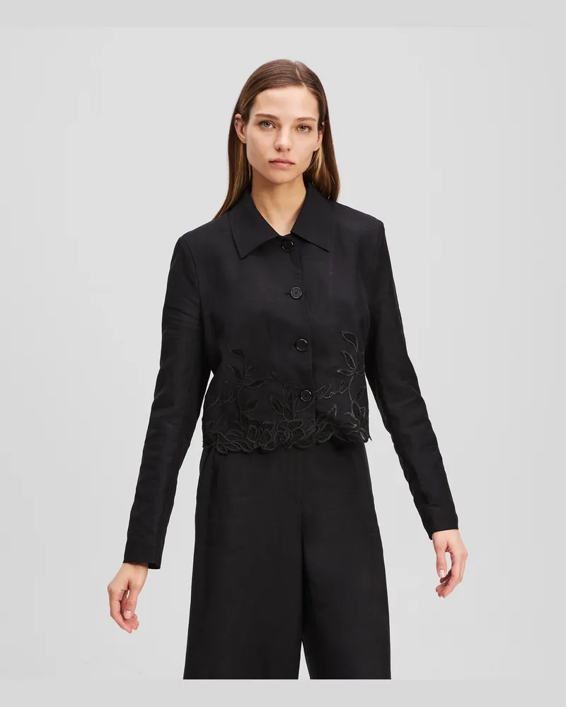 Karl Lagerfeld Jacke Mit Cut-out-stickerei, Frau, Schwarz, Größe Schwarz
