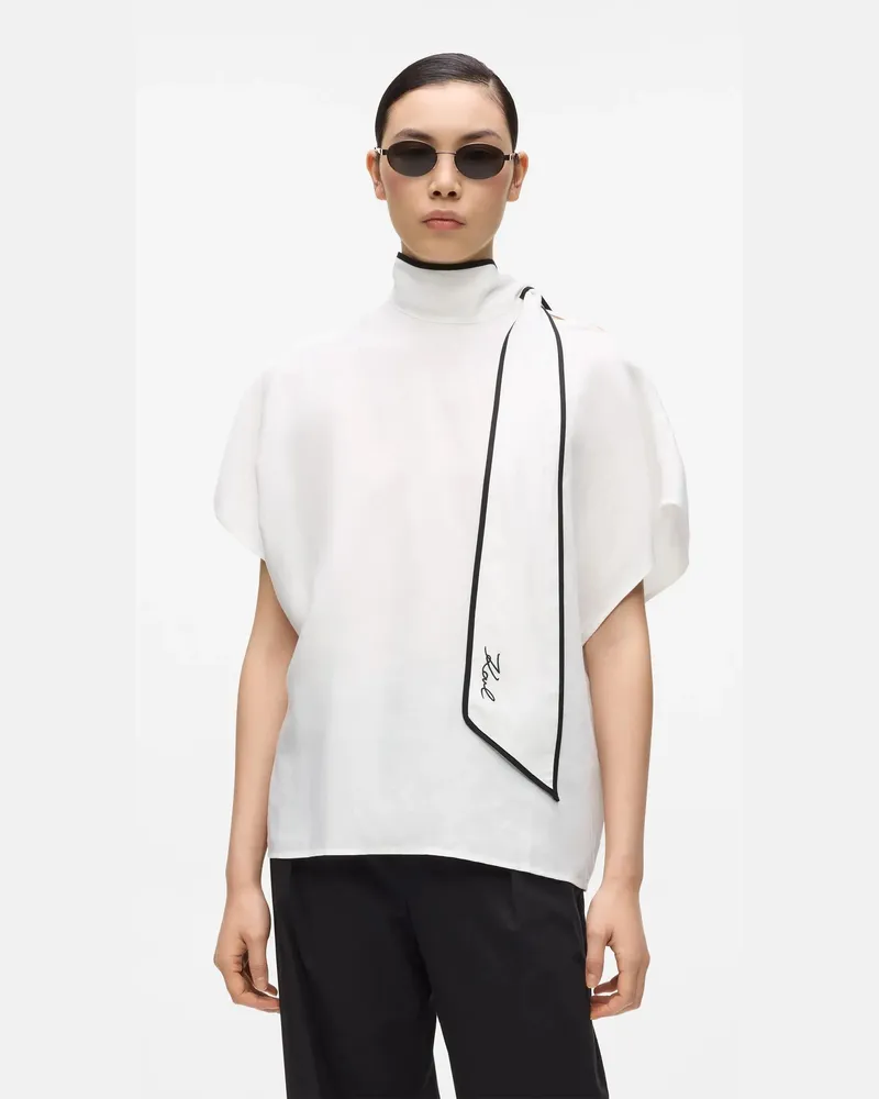 Karl Lagerfeld Bluse Aus Leinenmischgewebe Mit Paspelierung, Female, Pristine, Size White