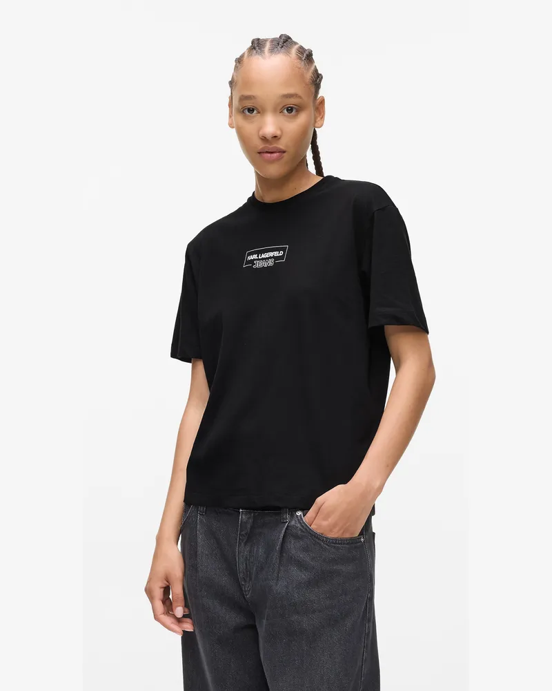 Karl Lagerfeld T-shirt Mit Konturiertem Logo, Damen, Schwarz, Größe Schwarz