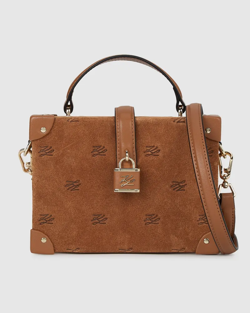 Karl Lagerfeld K/autograph Trunk Bag Aus Wildleder Mit Vorhängeschloss, Damen, Dunkles Tan, Größe Dunkles