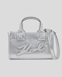 Karl Lagerfeld K/skuare Kleine Tote-bag aus Gebarbtem Leder, Frau, Silver Silver