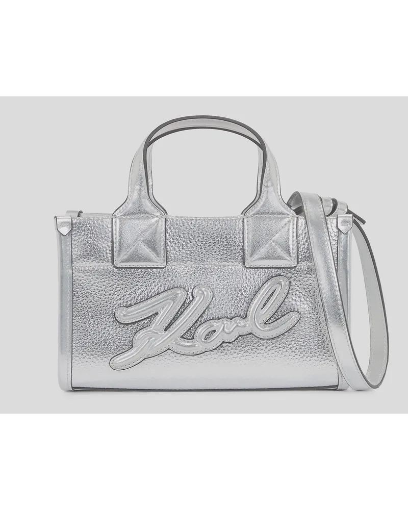 Karl Lagerfeld K/skuare Kleine Tote-bag aus Gebarbtem Leder, Frau, Silver Silver