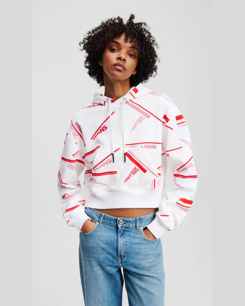 Karl Lagerfeld Relaxed Cropped Hoodie Mit Vollflächigem Motiv, Frau, Rotes All-Over Sporty Logo Druck, Größe Rotes