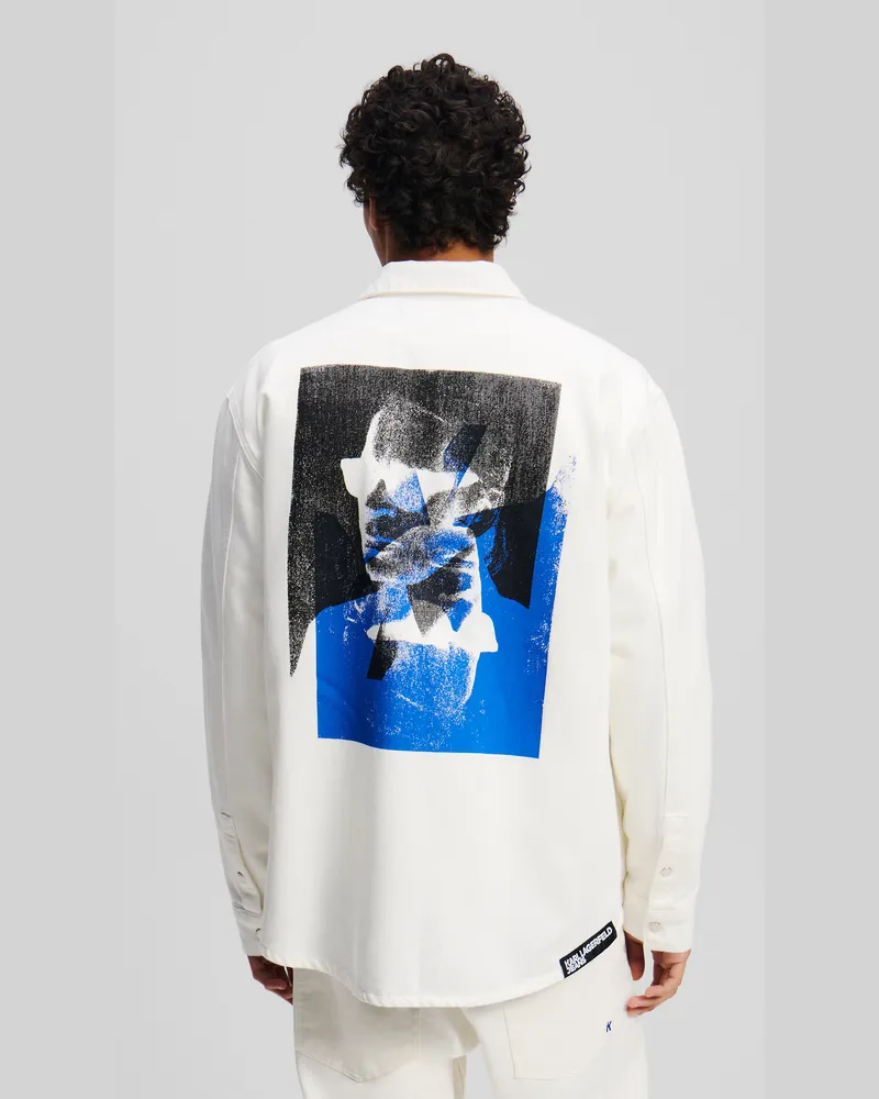 Karl Lagerfeld Überhemd Aus Denim Mit Karl-print, Mann, Weisser Denim, Größe Weisser