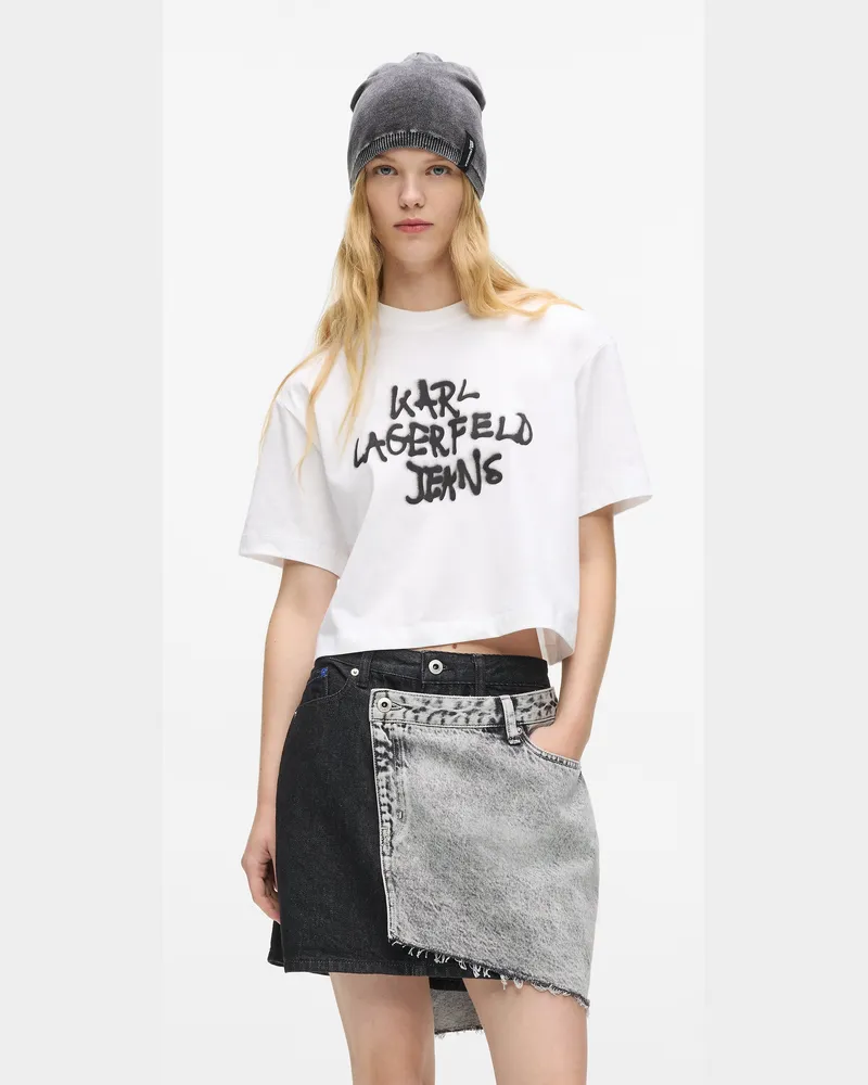 Karl Lagerfeld Gekürztes Graffiti-t-shirt, Damen, Weiss, Größe Weiss