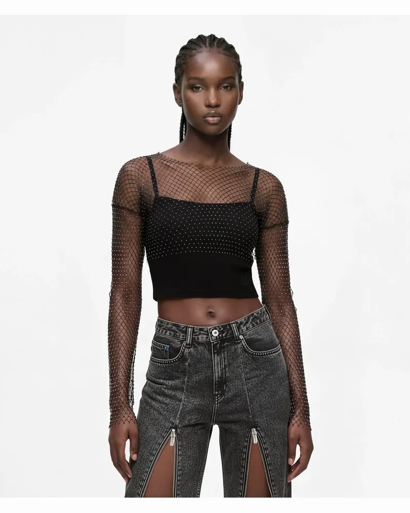 Karl Lagerfeld Top Aus Kettengewebe, Damen, Schwarz, Größe Schwarz