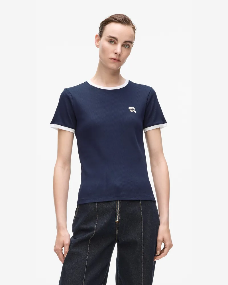 Karl Lagerfeld Ikon Geripptes Slim-fit-t-shirt, Damen, Abendblau, Größe Abendblau
