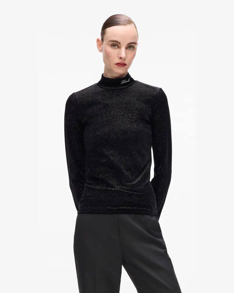 Karl Lagerfeld Glitzernder Samt-top, Damen, Schwarz, Größe Schwarz
