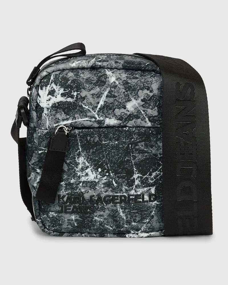Karl Lagerfeld Umhängetasche Aus Nylon Mit Graffiti-print, Herren, Eisiger Allover-print, Größe Eisiger