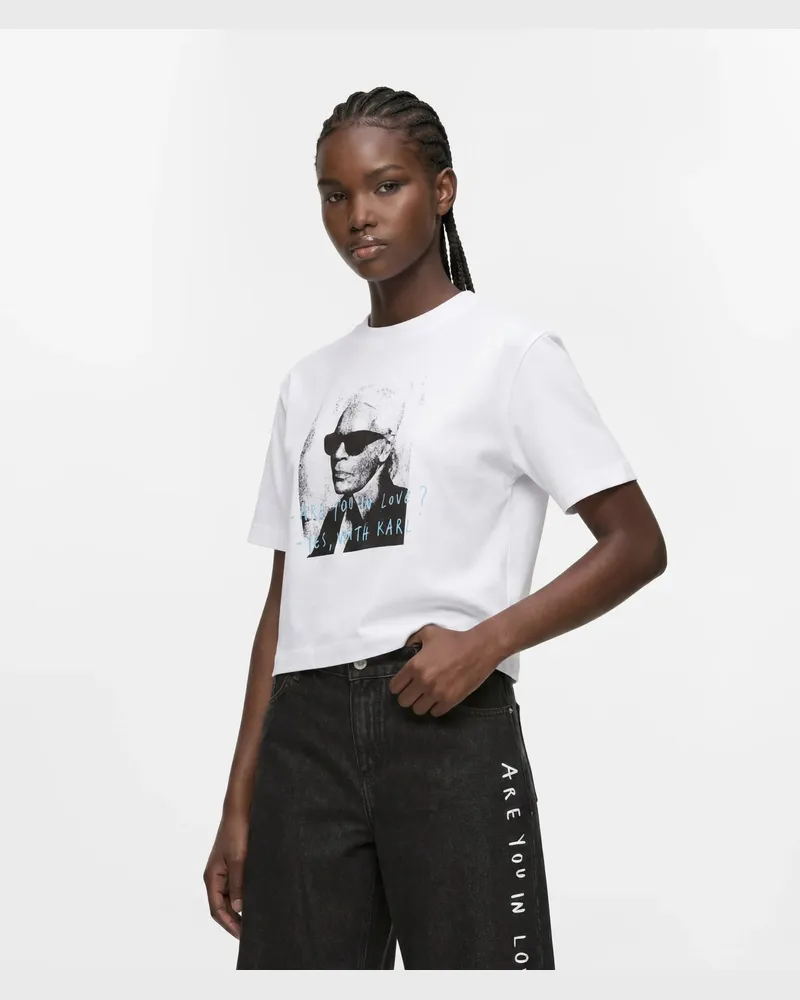 Karl Lagerfeld Klj X Pietro Terzini Gekürztes Karl T-shirt Aus Baumwolle, Damen, Weiss, Größe Weiss