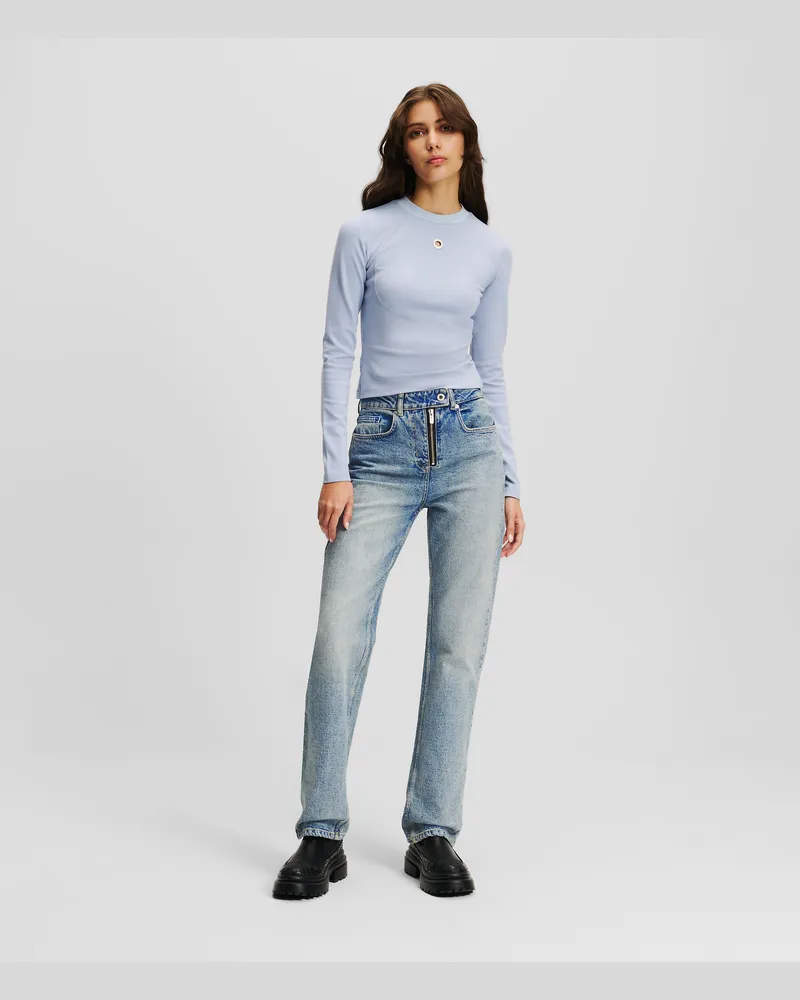 Karl Lagerfeld Gerade Geschnittene Jeans Mit Hohem Bund Und Reissverschluss, Frau, Vintage hellblau, Größe Vintage