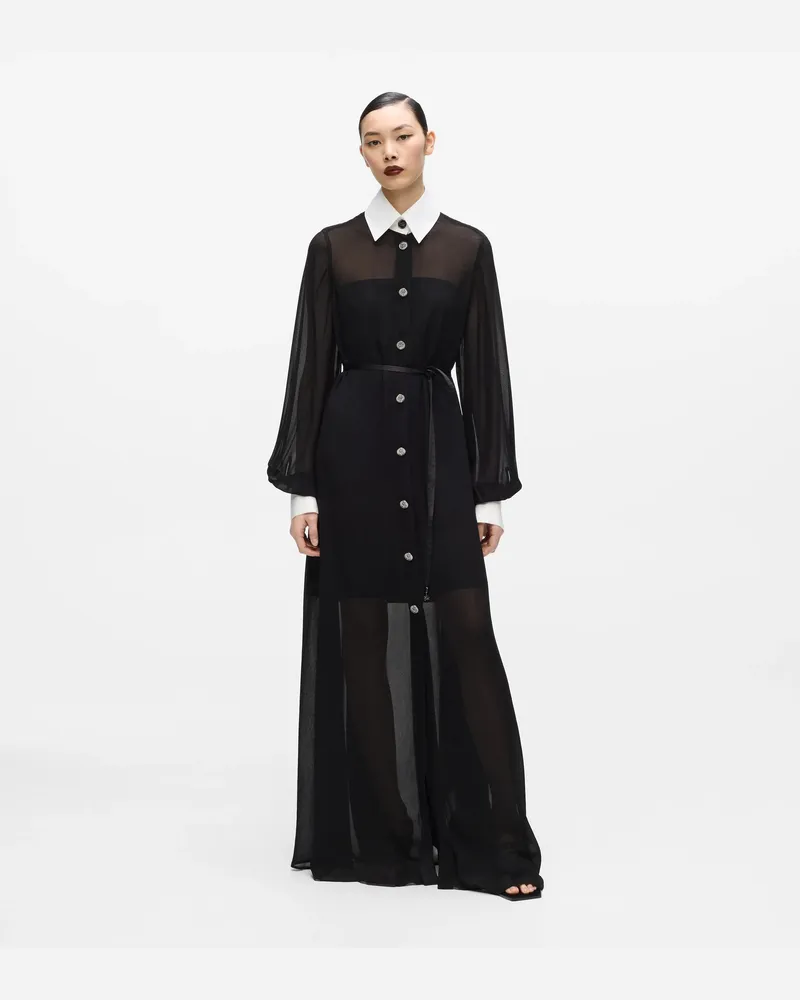 Karl Lagerfeld Kl Studio Hemdkleid Aus Georgette, Damen, Schwarz, Größe Schwarz