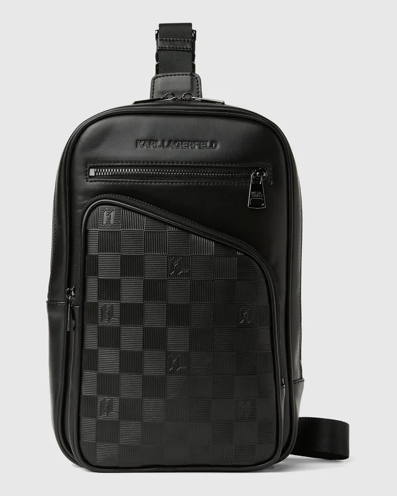 Karl Lagerfeld Vertikale Umhängetasche Mit Monogramm-schachbrettmuster, Herren, Schwarz, Größe Schwarz
