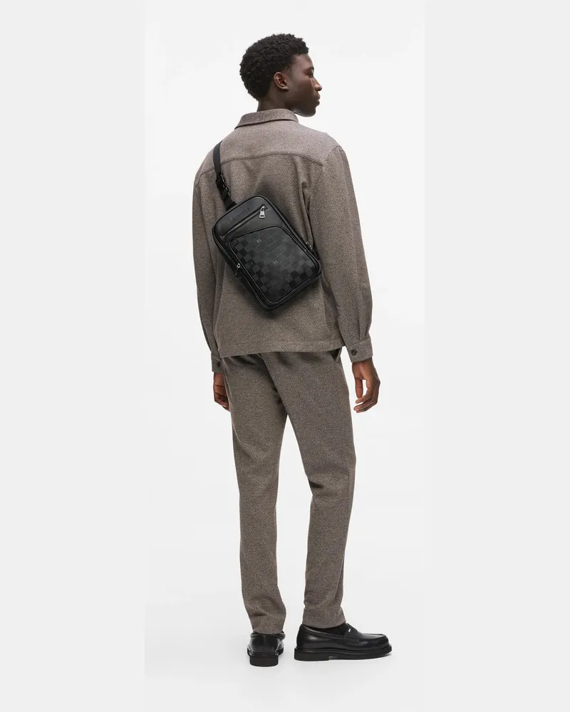 Karl Lagerfeld Vertikale Umhängetasche Mit Monogramm-schachbrettmuster, Herren, Schwarz, Größe Schwarz