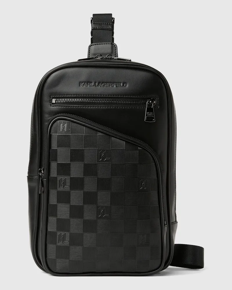 Karl Lagerfeld Vertikale Umhängetasche Mit Monogramm-schachbrettmuster, Herren, Schwarz, Größe Schwarz