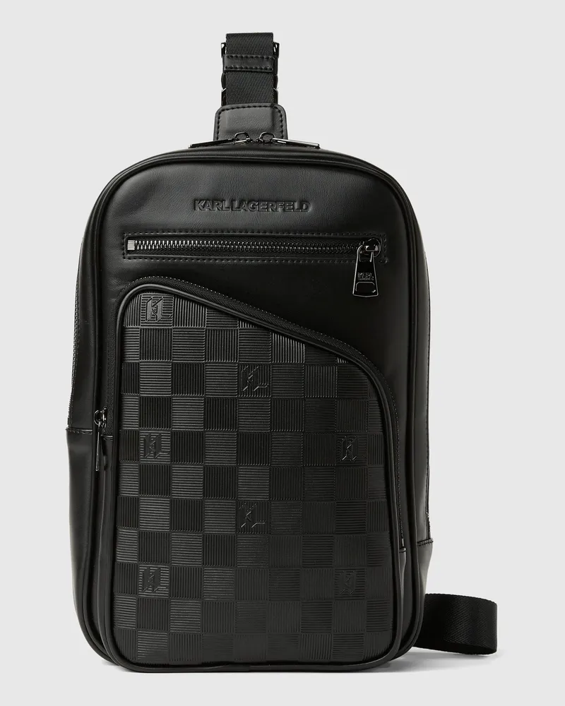 Karl Lagerfeld Vertikale Umhängetasche Mit Monogramm-schachbrettmuster, Herren, Schwarz, Größe Schwarz