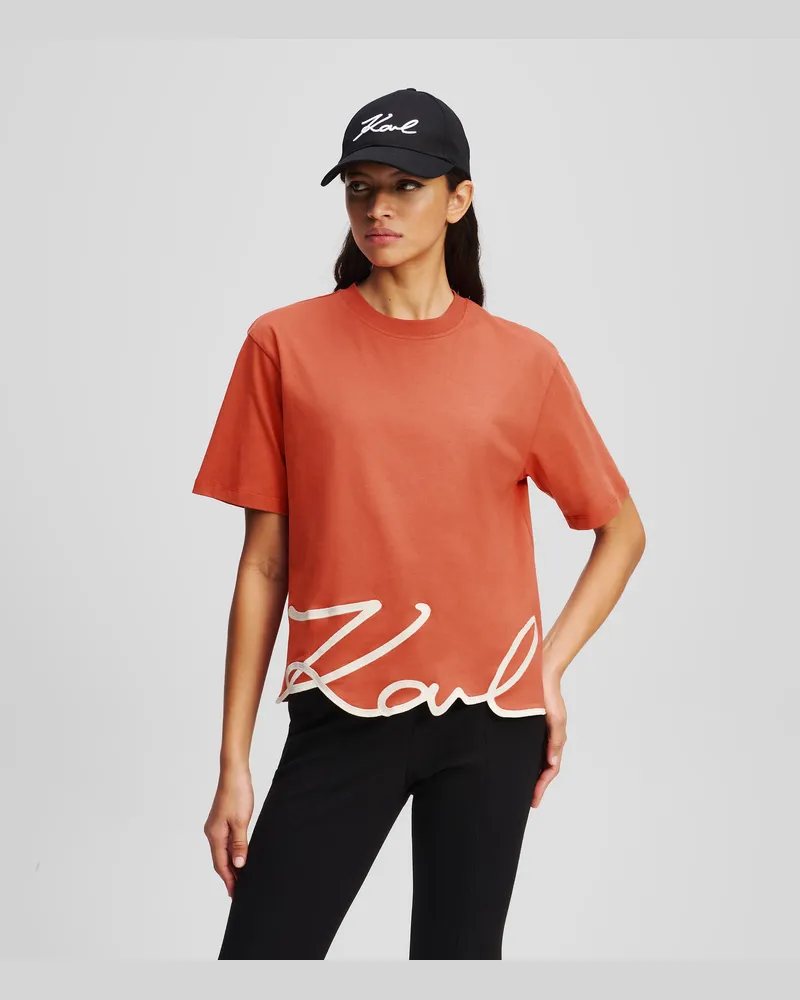 Karl Lagerfeld T-shirt Mit Signatur-saum, Damen, Zinnober, Größe Zinnober