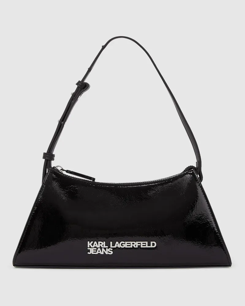 Karl Lagerfeld Geo Glänzende Schultertasche Mit Logo, Damen, Schwarz, Größe Schwarz