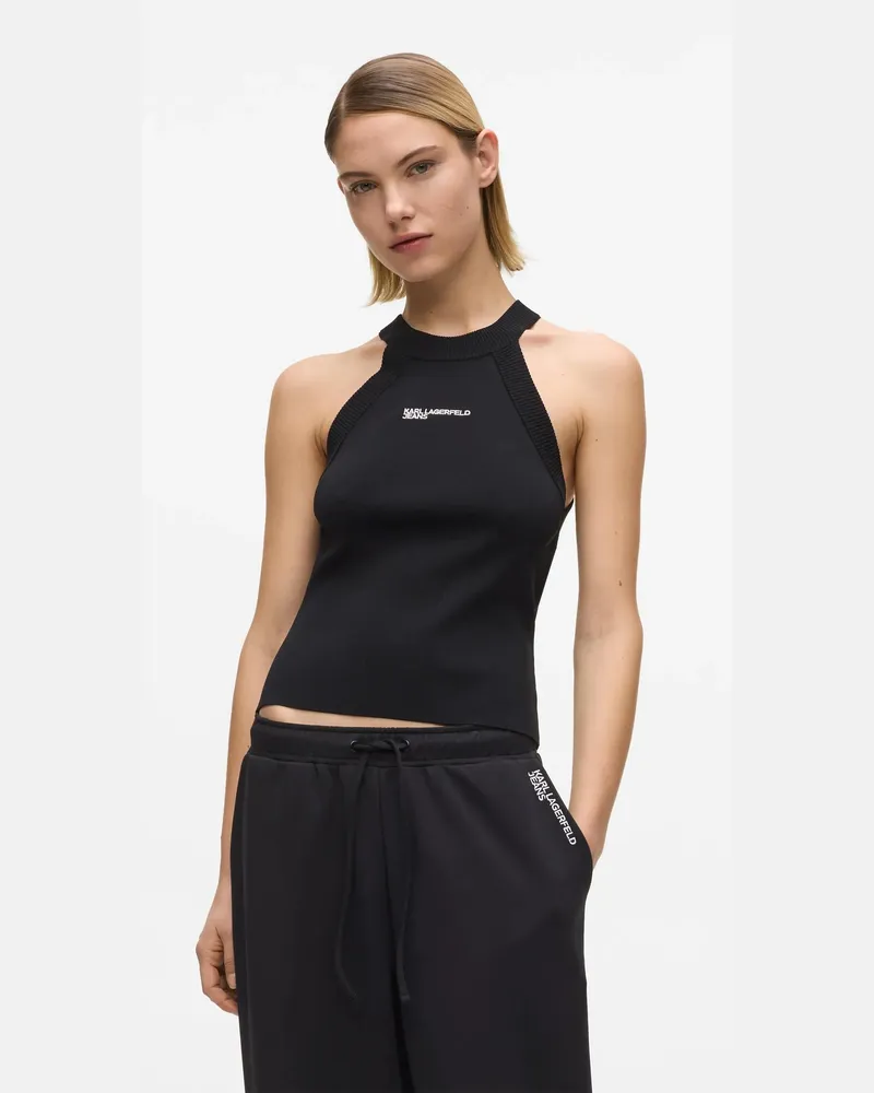 Karl Lagerfeld Gestricktes Racerback-tanktop, Damen, Schwarz, Größe Schwarz