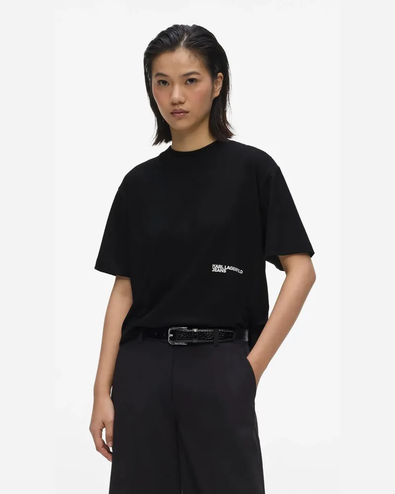 Karl Lagerfeld T-shirt In Normaler Passform Mit Blumenmuster In Samtoptik, Damen, Schwarz, Größe Schwarz