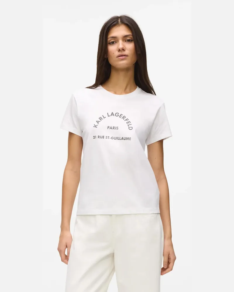 Karl Lagerfeld Rue St-guillaume T-shirt Mit Glitzer, Damen, Weiss, Größe: Xxl Weiss