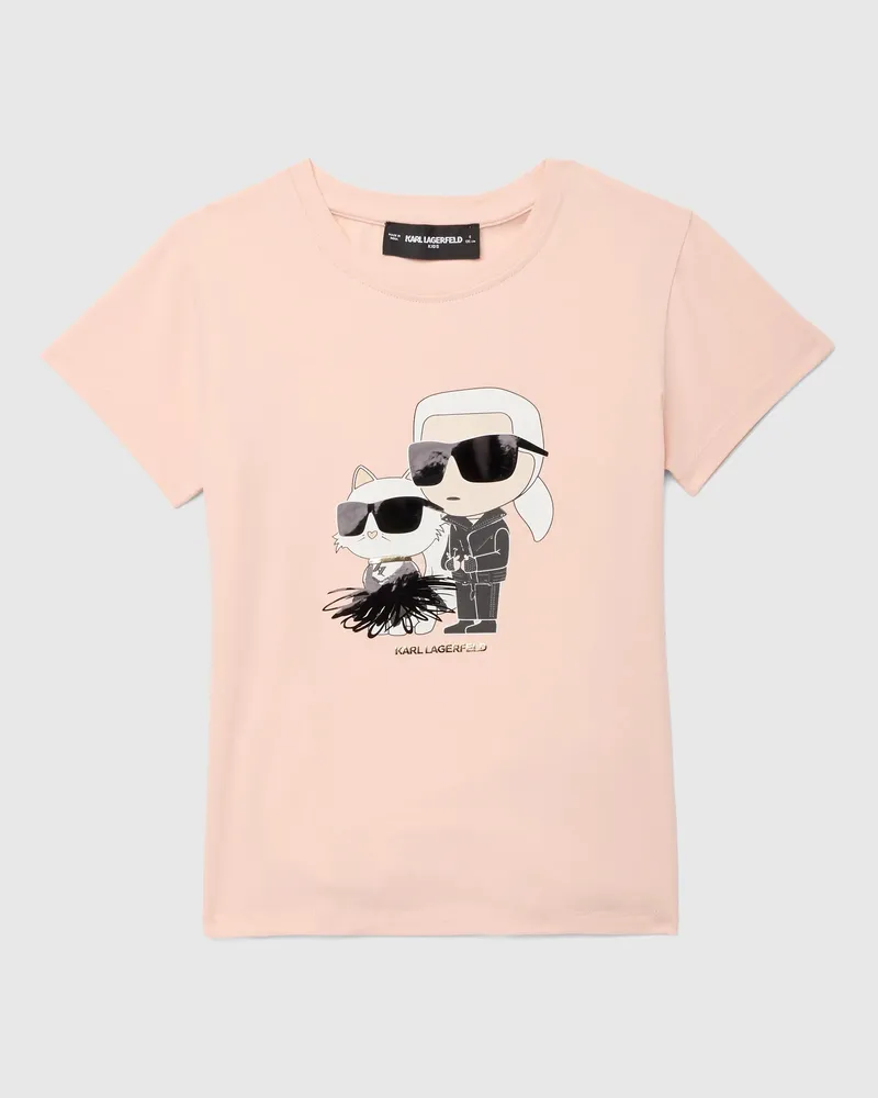 Karl Lagerfeld T-shirt Mit Ikon Karl Und Choupette Mit Metallic-effekt Für Mädchenunisex, Pink, Size Pink