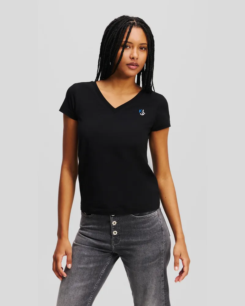 Karl Lagerfeld Slim-fit-t-shirt Mit V-ausschnitt, Frau, Schwarz, Größe Schwarz