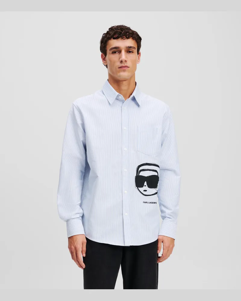 Karl Lagerfeld Ikon gestreiftes Hemd, Mann, Weiss/Blau Gestreift, Größe Weiss