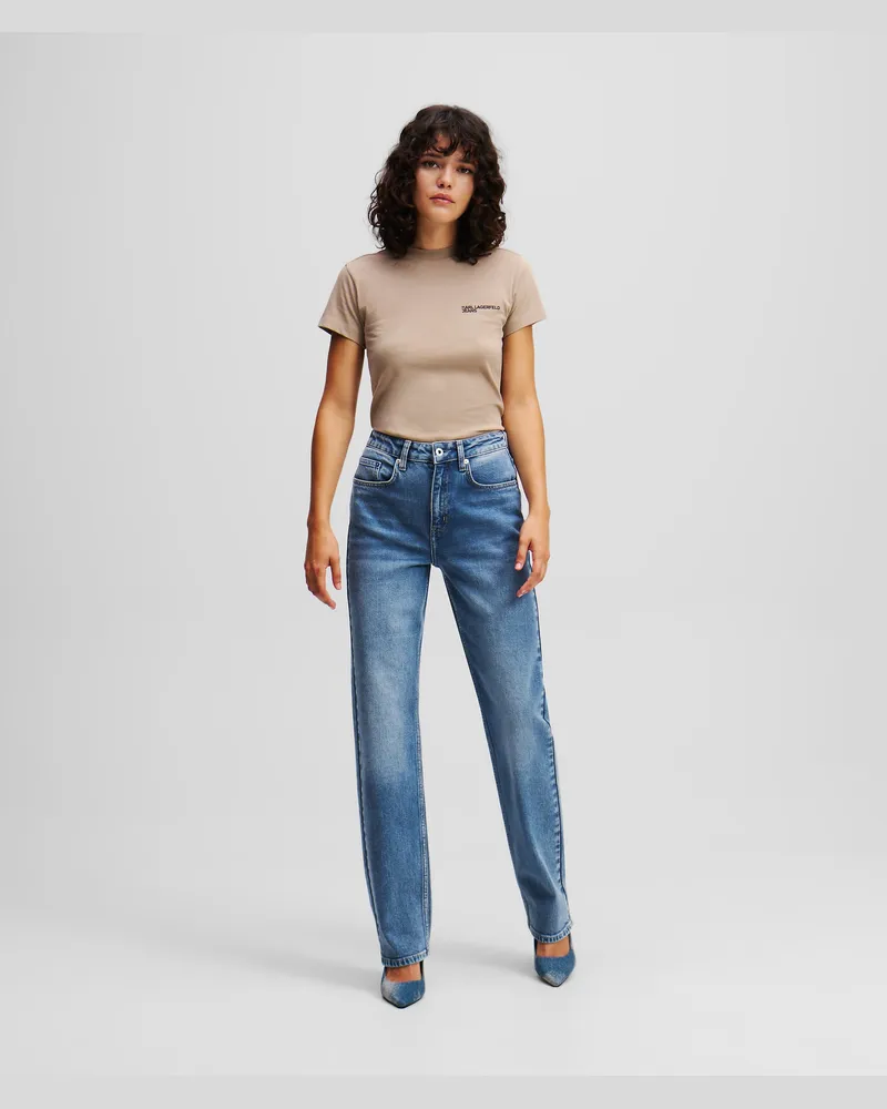 Karl Lagerfeld Gerade Geschnittene Jeans Mit Hohem Bund, Frau, Gewaschenes Mittelblau, Größe Gewaschenes