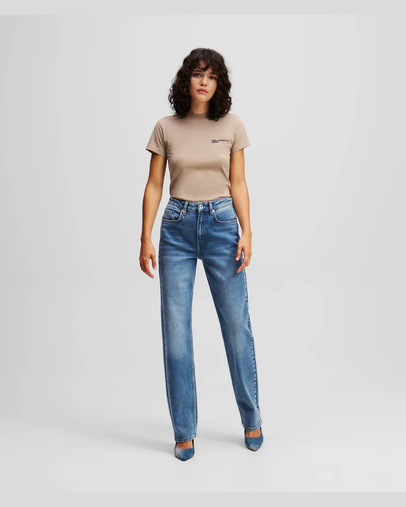 Karl Lagerfeld Gerade Geschnittene Jeans Mit Hohem Bund, Damen, Gewaschenes Mittelblau, Größe Gewaschenes