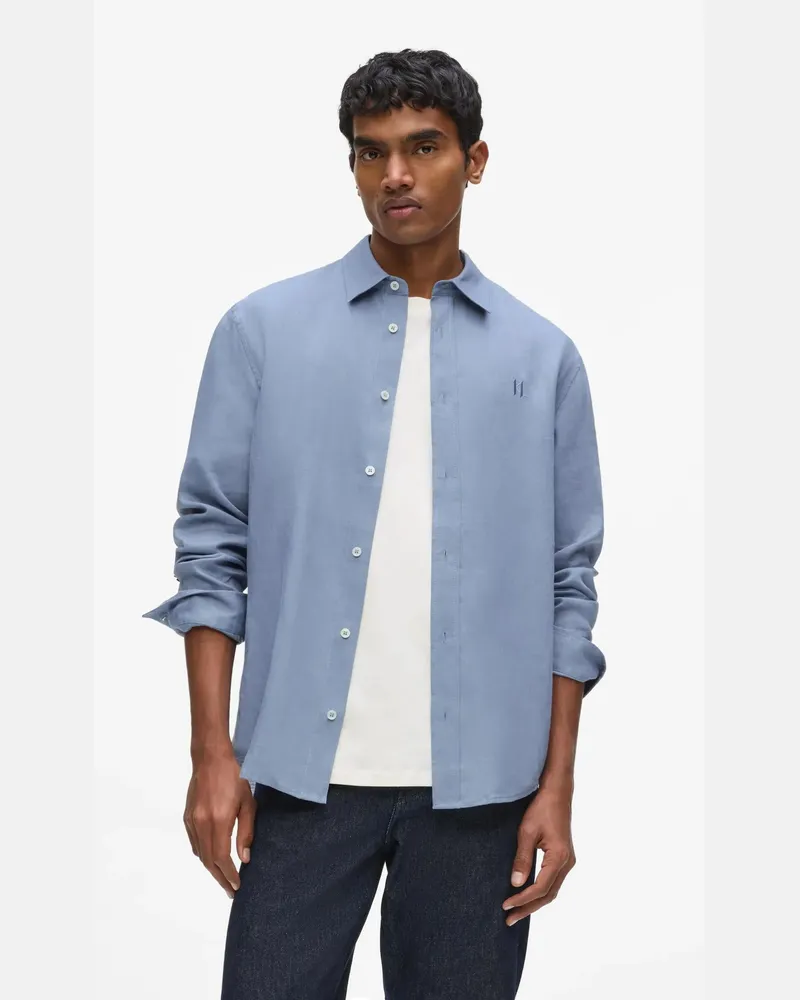 Karl Lagerfeld Monogram Leinenhemd, Herren, Country Blue, Größe Country