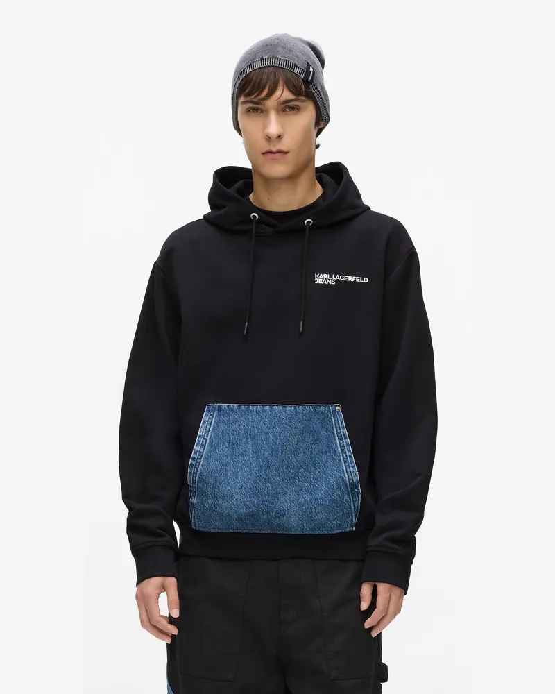 Karl Lagerfeld Denim-kapuzenpullover, Herren, Schwarz, Größe Schwarz