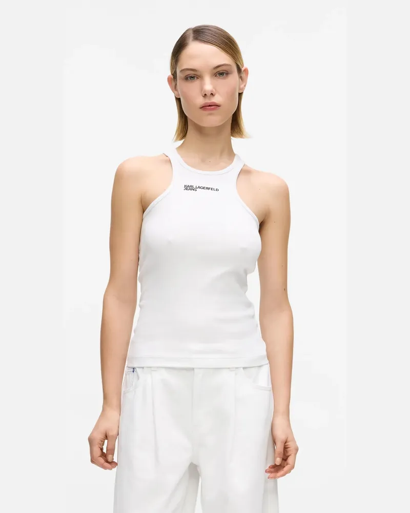 Karl Lagerfeld Geripptes Tanktop Mit Logo, Damen, Weiss, Größe Weiss