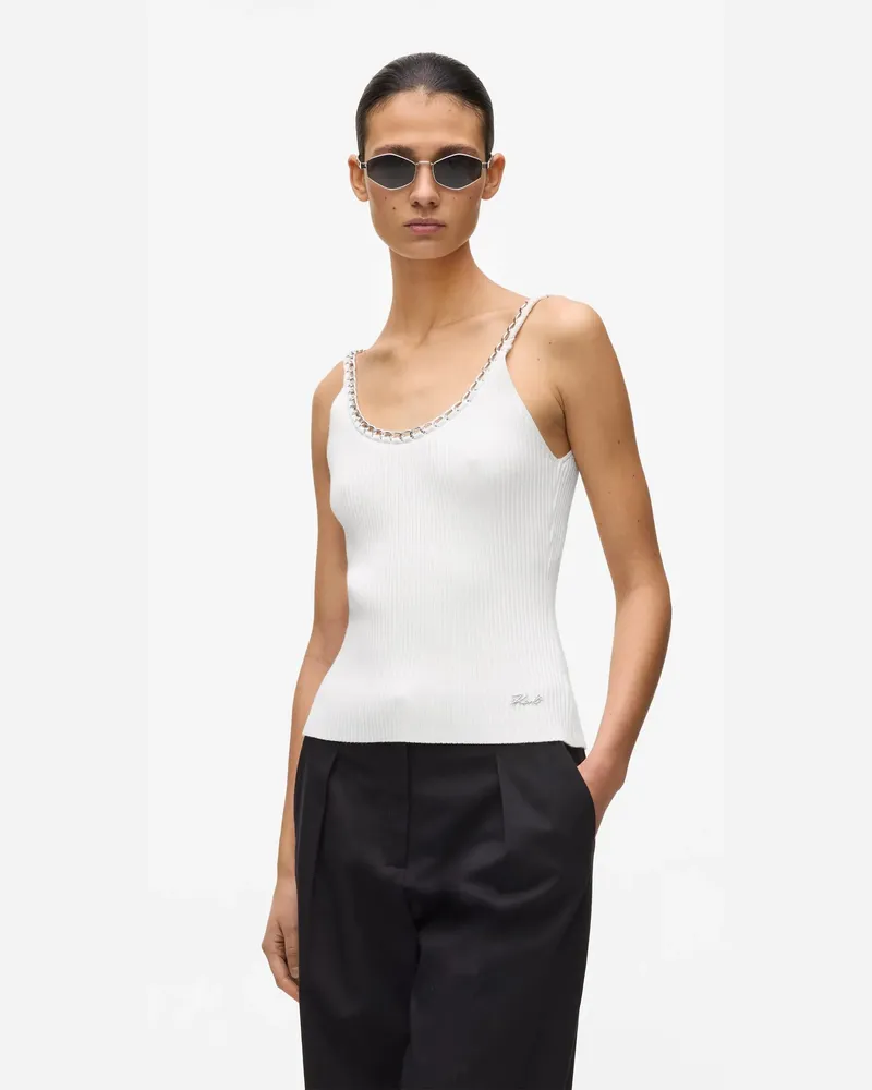 Karl Lagerfeld Stricktop Mit Kettendetail, Damen, Weiss, Größe Weiss