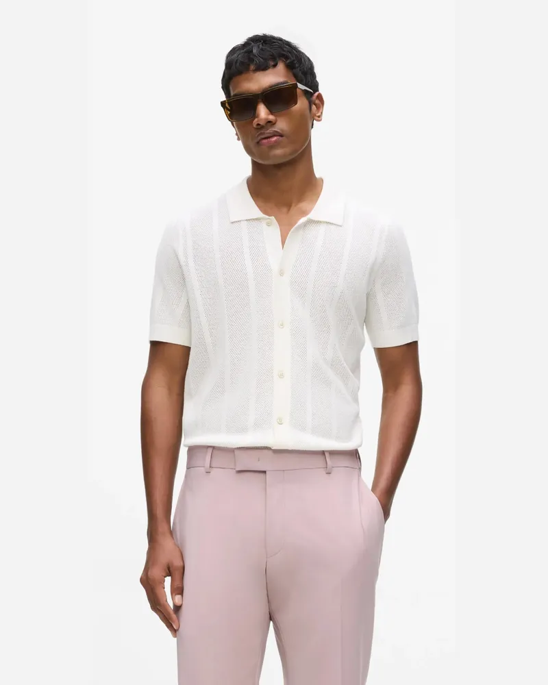 Karl Lagerfeld Kurzärmeliges Strickhemd, Herren, Off White, Größe Off