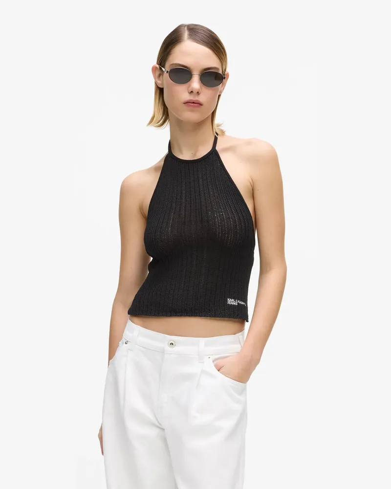 Karl Lagerfeld Gestricktes Halterneck-top, Damen, Schwarz, Größe Schwarz