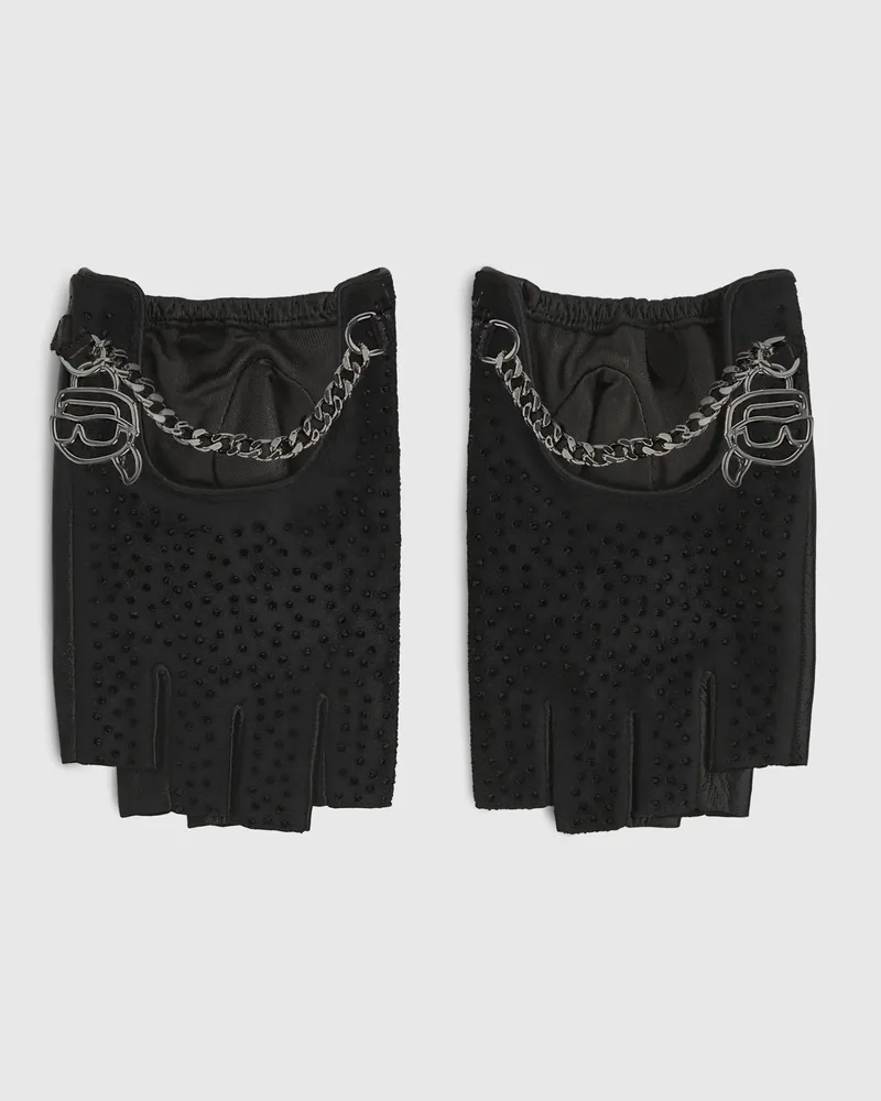 Karl Lagerfeld Ikon-fingerlose Handschuhe Mit Strasssteinen, Damen, Silberne Verzierung, Größe Silberne