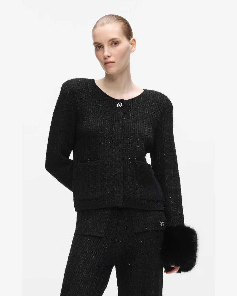 Karl Lagerfeld Strick-cardigan Aus Kunstfell, Damen, Schwarz, Größe Schwarz