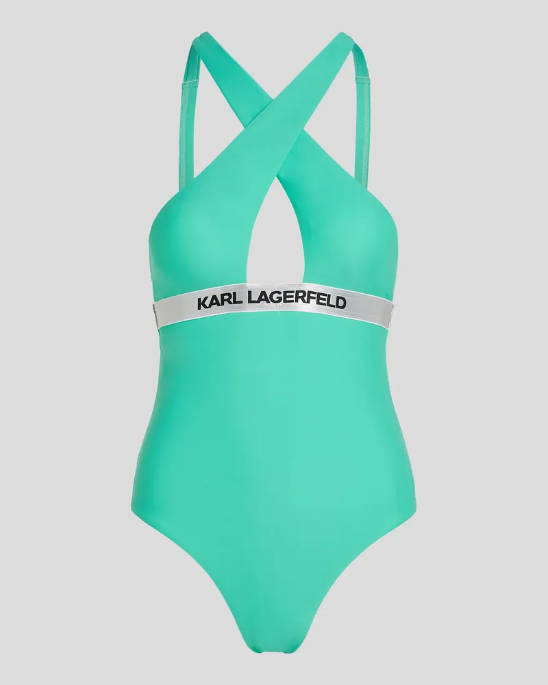 Karl Lagerfeld Neckholder-badeanzug Mit Logo, Frau, Florida Keys Green, Größe Florida