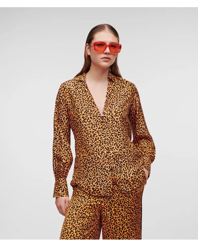 Karl Lagerfeld Seidenbluse mit Leoparden-print, Frau, Karl Leopard Orange Karl
