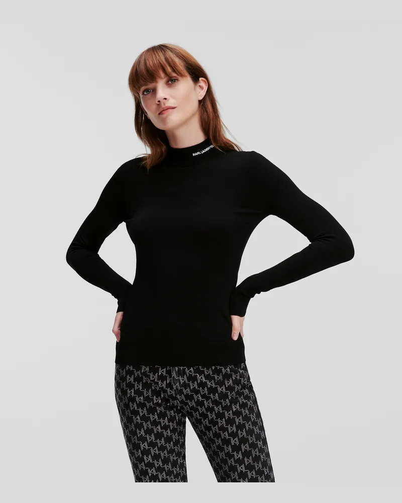 Karl Lagerfeld Logo Rollkragenpullover, Frau, Schwarz, Größe Schwarz