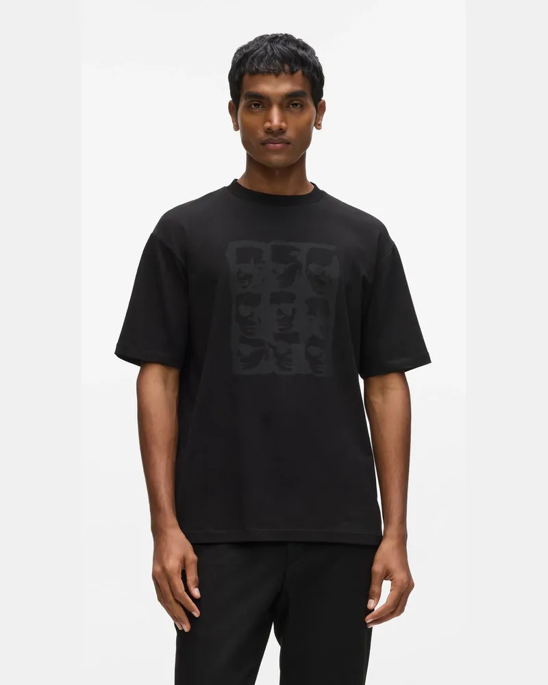 Karl Lagerfeld Karl-skizzen-t-shirt Mit Lockerer Passform, Herren, Schwarz, Größe Schwarz