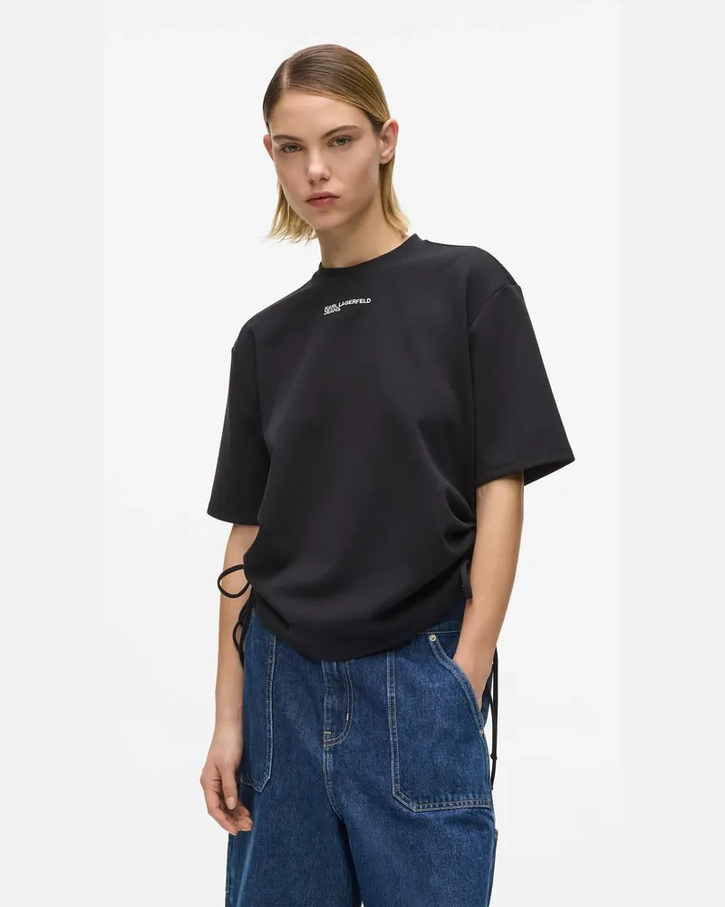 Karl Lagerfeld T-shirt Mit Schnürdetail Zum Raffen, Damen, Schwarz, Größe Schwarz