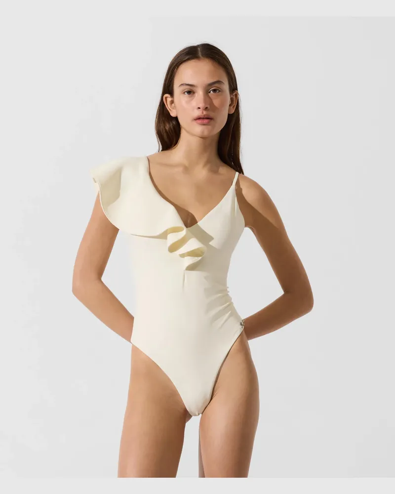 Karl Lagerfeld Badeanzug Mit Signature-rüschen, Female, Cannoli Creme, Size Beige