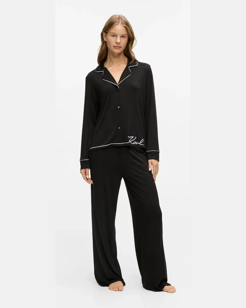 Karl Lagerfeld Signature Langes Pyjama-set, Damen, Schwarz, Größe Schwarz