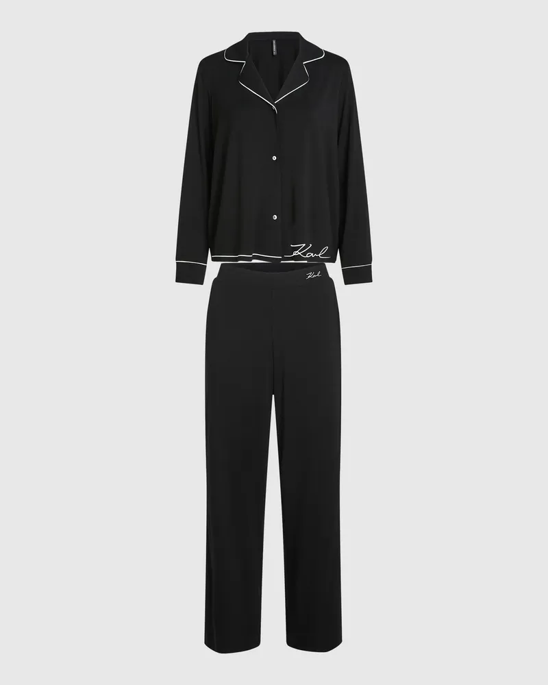 Karl Lagerfeld Signature Langes Pyjama-set, Damen, Schwarz, Größe Schwarz