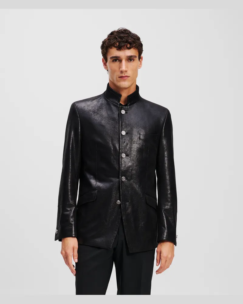 Karl Lagerfeld Jacke aus Kunstleder mit Stehkragen, Mann, Schwarz