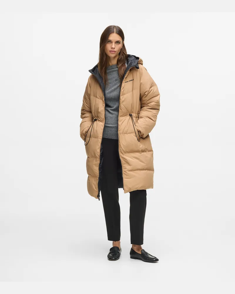 Karl Lagerfeld Wendbare Lange Pufferjacke, Damen, Schwarzer Nougat, Größe Schwarzer