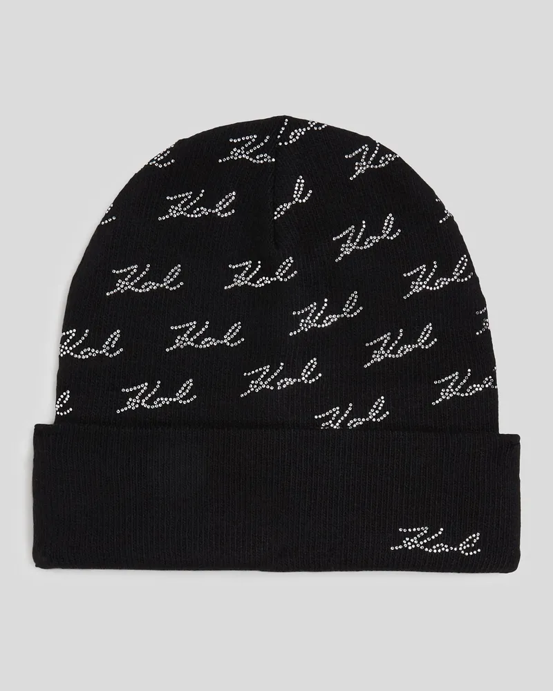 Karl Lagerfeld K/signature beanie-mütze mit Strass, Frau, Schwarz Schwarz